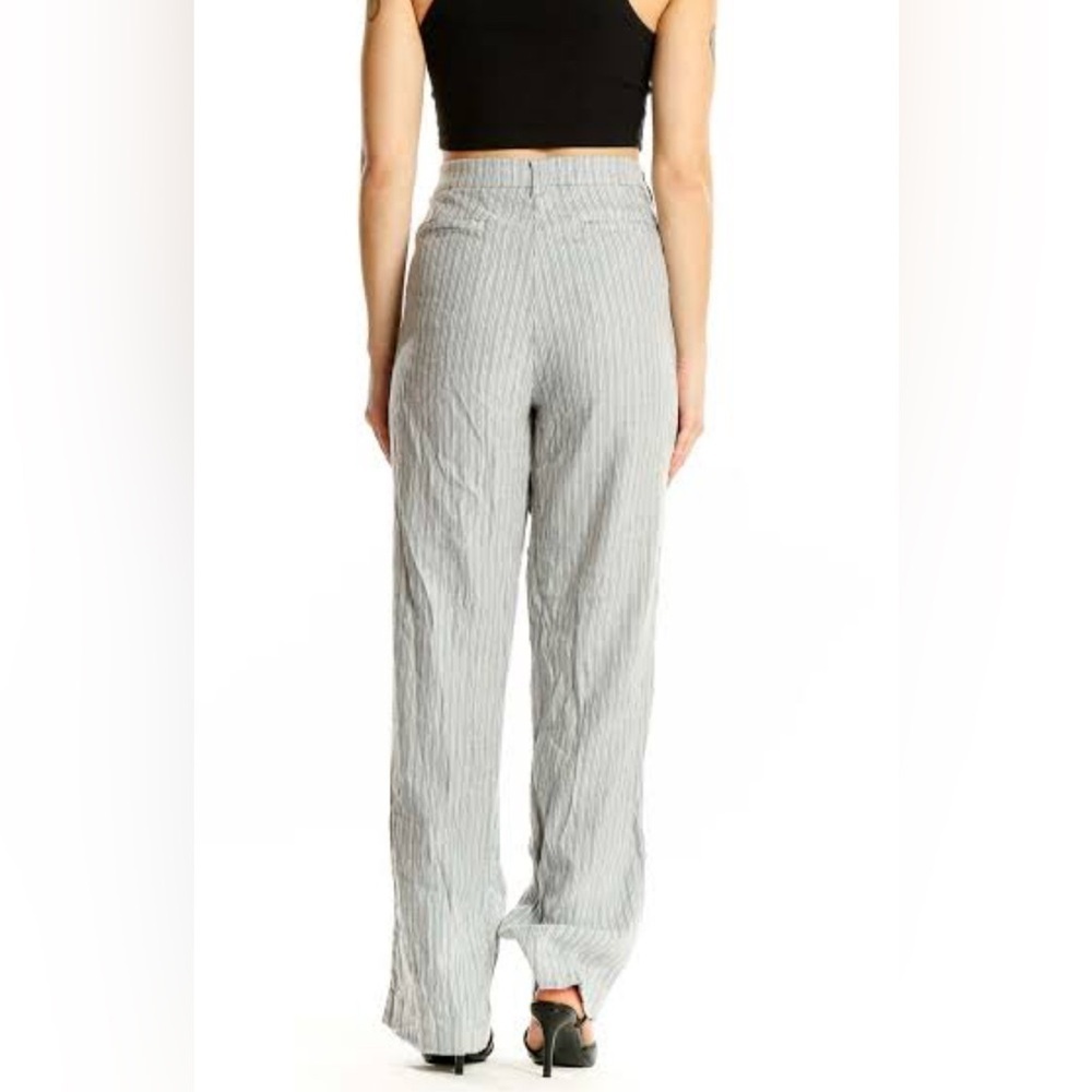 New J. Jill Light Gray Striped Wide - Leg Linen Stretch Pants Size 12 Petite - Picture 4 of 12